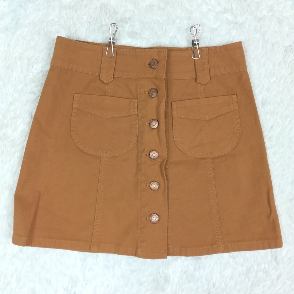 Madewell Womens Skirt Mini Camel Brown Button Front Seamed‎ Cargo Pockets 00